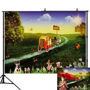 

Lyavshi Fairytale Pumpkin Carriage Scenery Photography Backgrounds Easter bunny Custom Photo Backdrops For Photo Studio Props