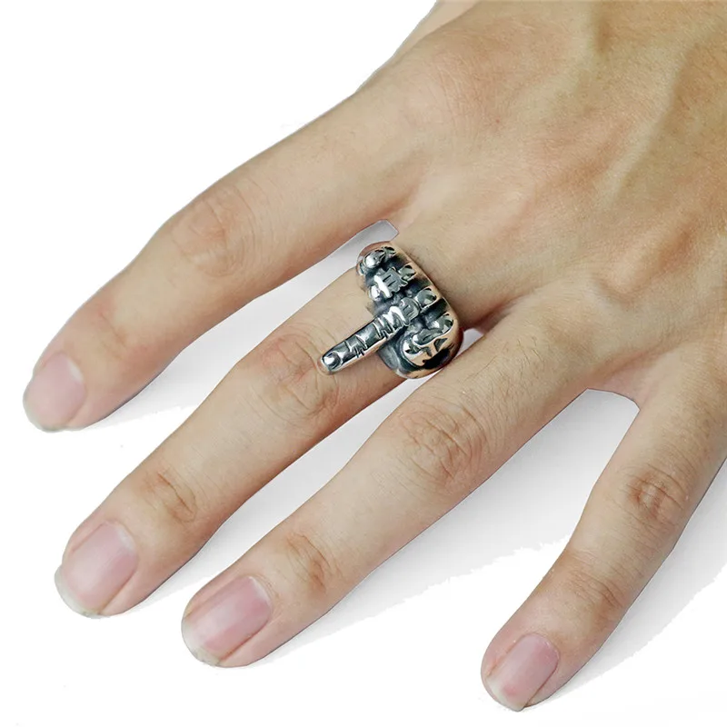 Fist middle finger ring stainless steel retro adjustable size