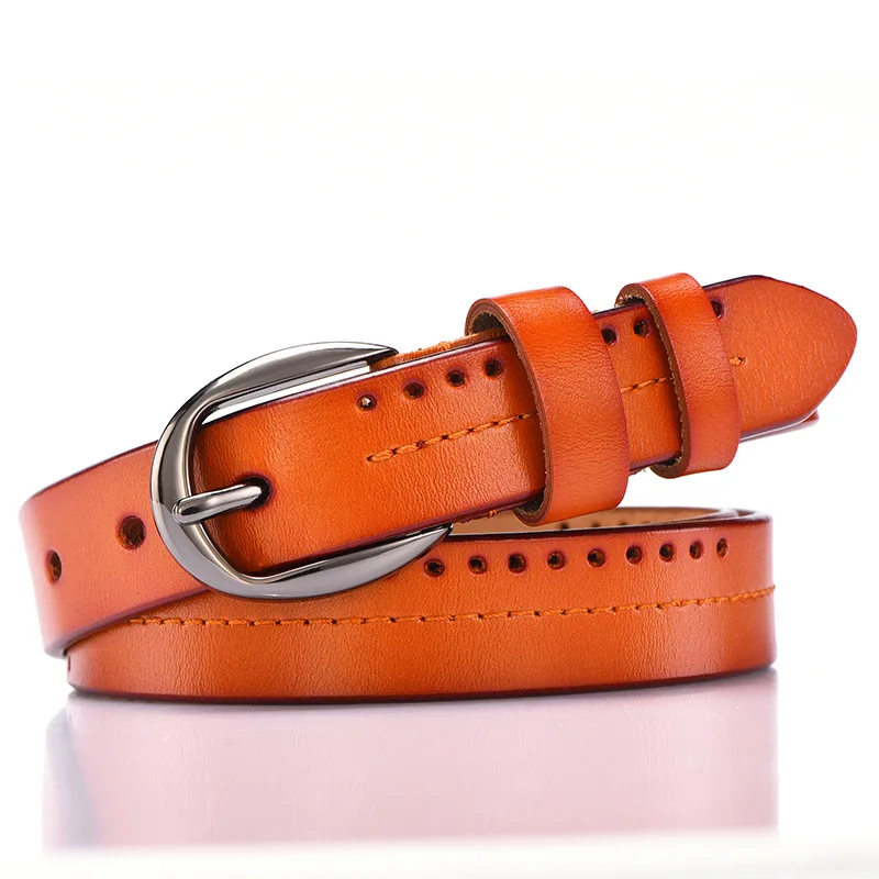 Women Fashion Genuine Leather Belt Designer Punk Retro Belts for Jeans High Quality Female Luxury Straps Metal Pin Buckle Belts - Цвет: Оранжевый