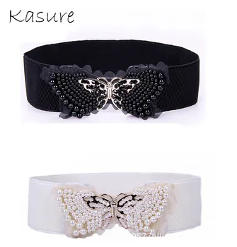 

KASURE Women Solid Rhinestone Butterfly Waist Belts Cinch Crystal Elastic Waistband Cinch Belt Plus Elastic Stretchy Retro