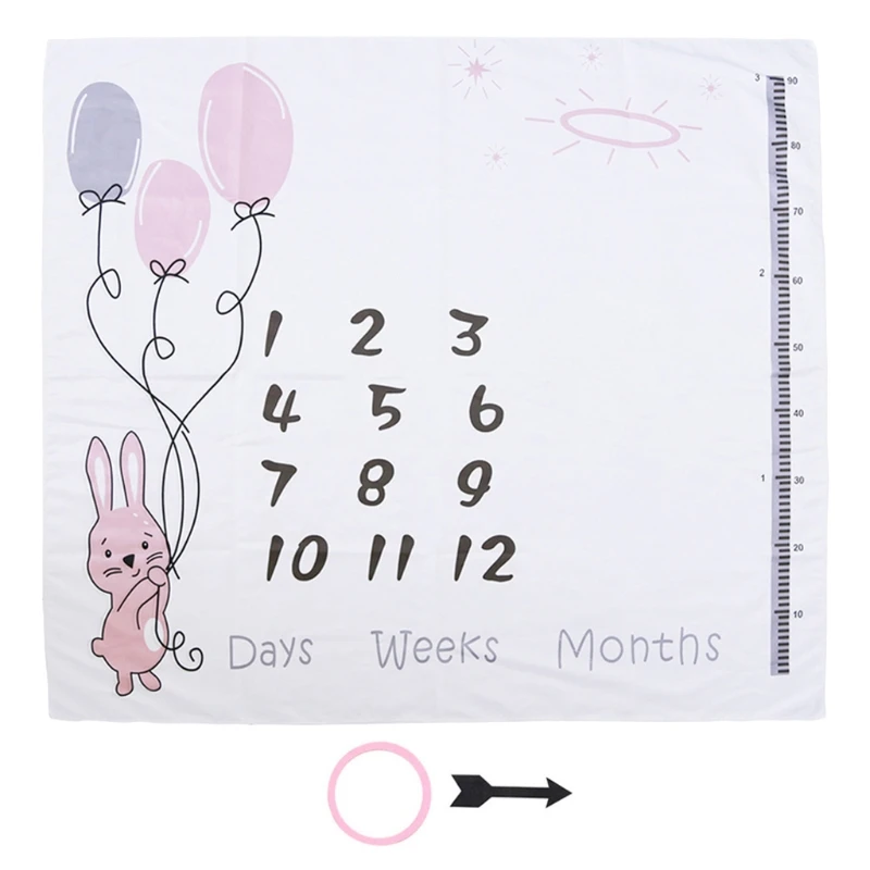 1 Set Baby Monthly Record Growth Milestone Blanket Newborn Photography Props Accessories Cartoon Printing Background coverlet