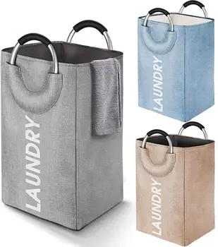 75L Large Capacity Laundry Basket Linen Storage Bag with Ring Aluminum Handle Portable Washing Bin Folding Clothes Bag Bathroom