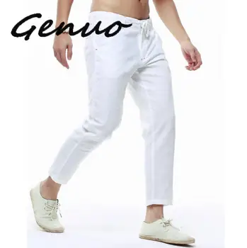

Genuo Summer Mens Linen Capri Pants Lightweight Slim Legs Casual Pants Men High Quality Linen Cotton Trousers Male Pencil Pants