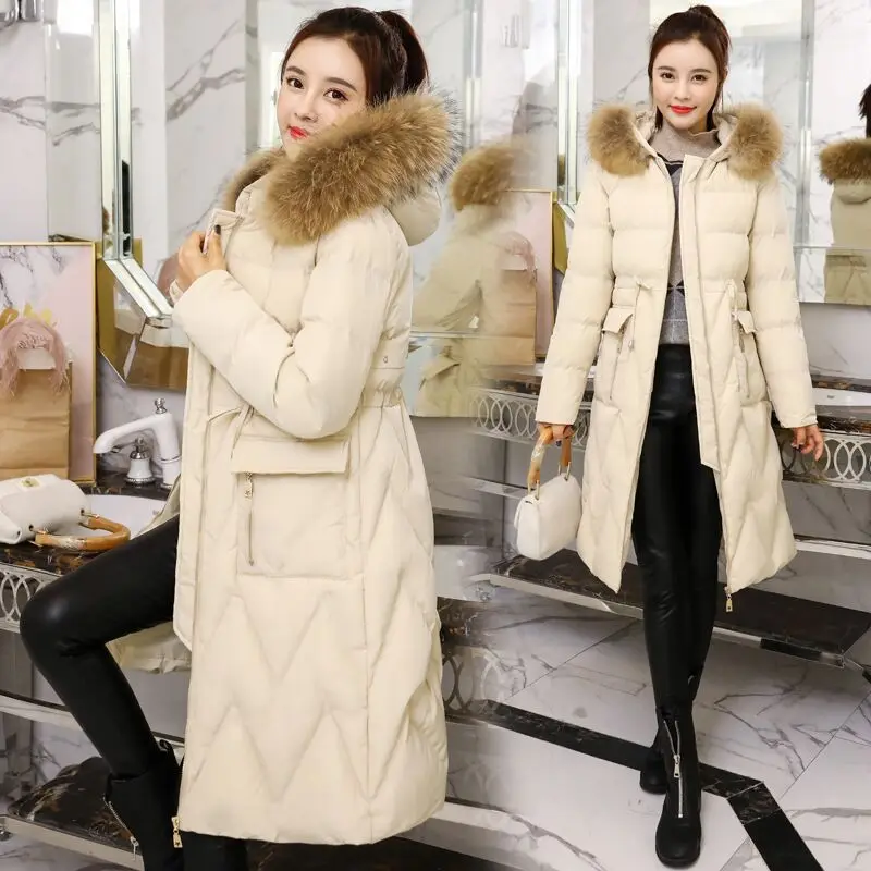 

2019 Winter New Style Warm Cotton-padded Clothes Women's Mid-length Slim Fit Slimming Korean-style over-the-Knee Long Cotton Coa