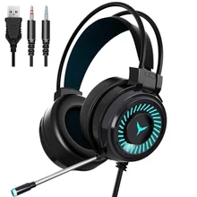 Gamer Headsets Gaming Headphones with Mic Surround Sound Stereo USB Colourful Light Wired Earphones for PC Laptop