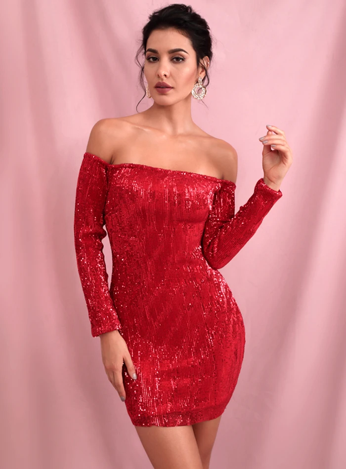 Love& Lemonade красное эластичное облегающее платье с воротником и блестками LM0608