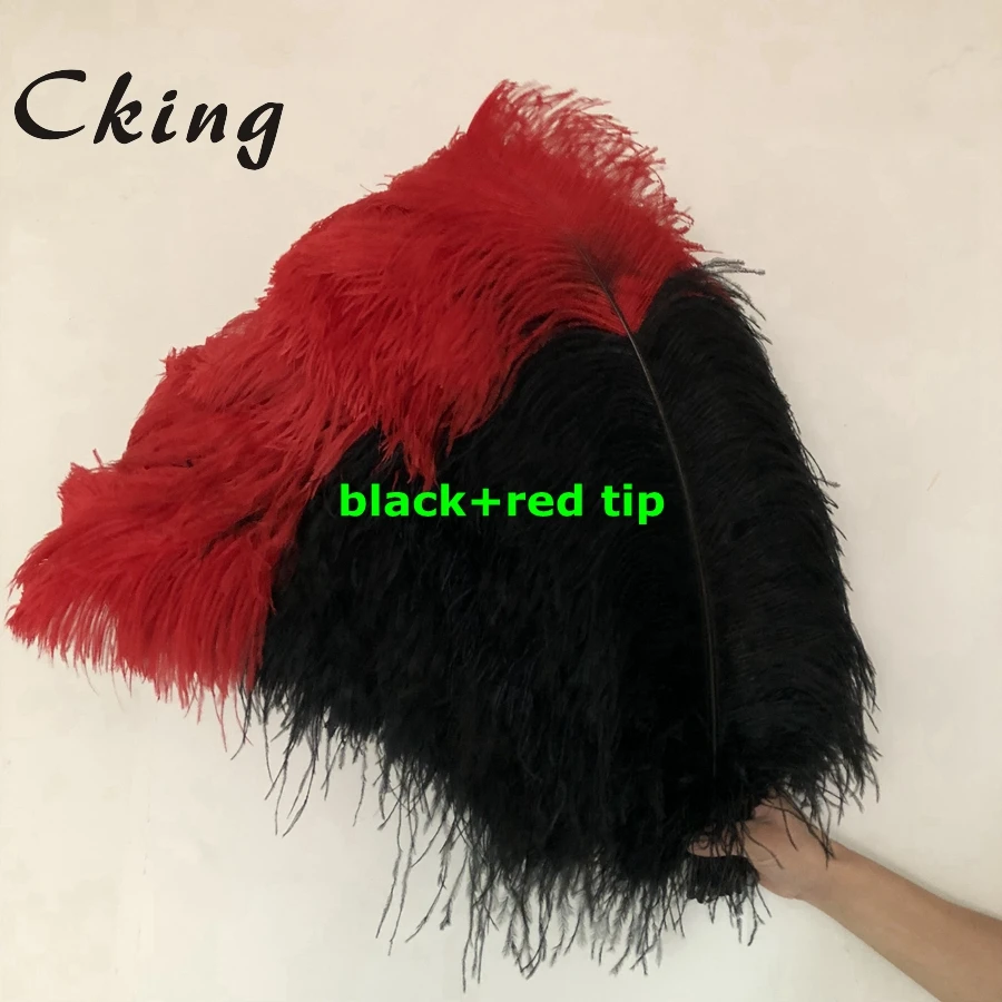 

50pieces black+ red tipped ostrich feather 50-55cm long natural real ostrich plumes for party wedding christmas decorations