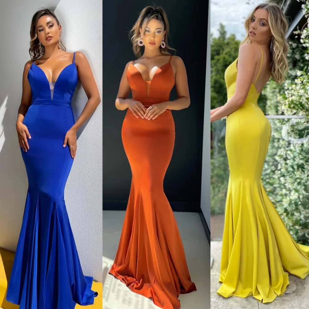 Ladies Evening Party Dinner Dress Women V-neck Strap Bag Hip Slim Fishtail Bodycon Maxi Long Dress Wedding Wear Robe Vestidos