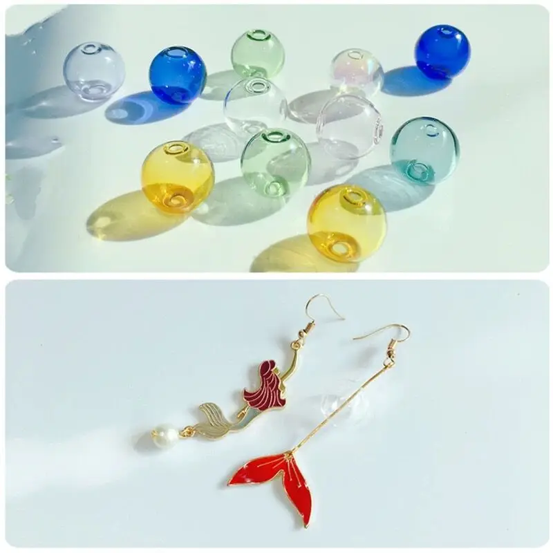라운드 유리 공 구 글로브 비즈 10mm 더블 홀 컬러 1 개, 중공 유리 병 쥬얼리 DIY 액세서리 만들기 결과