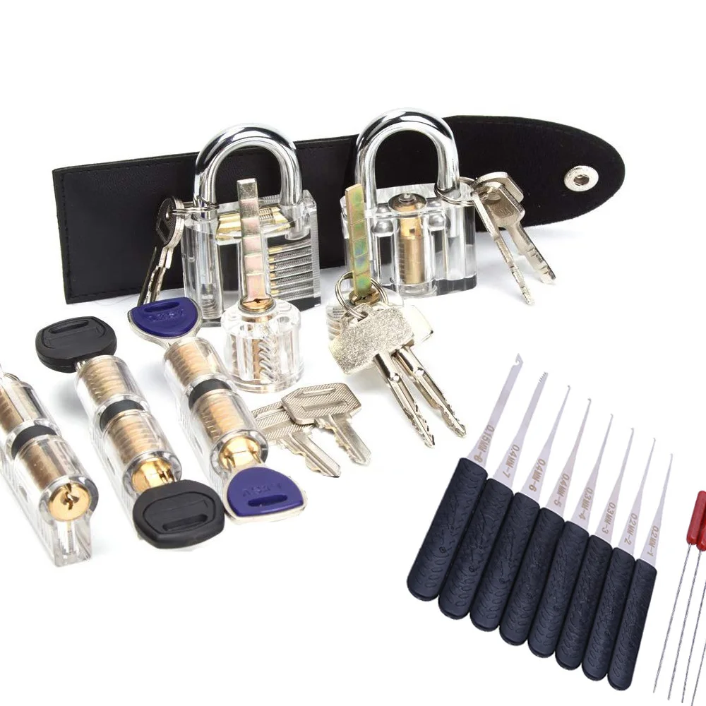 7pcs Transparent Locks with Broken Key PickToolsBlack Bag Lock SetNew Best Lock Practice Pick Set for Locksmith Training