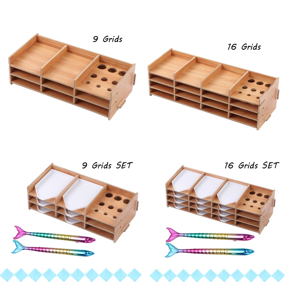 1Set Wood Diamond Painting Tray Organizer Multi-Boat Holder Beading Storage Tray Diamond Painting Drill Clay Kits DIY Craft