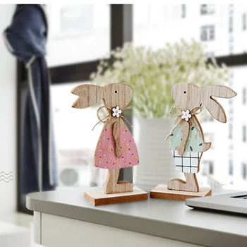 

2pcs Nordic Style Wooden Crafts Cartoon Couple Rabbits Home Ornaments Creative Gifts Room Wedding Party Decoration Supplies