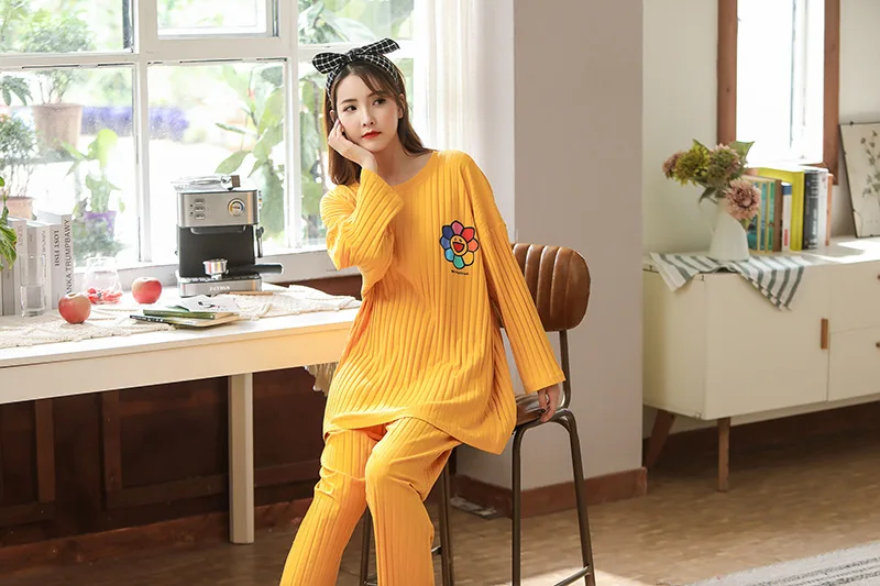4xl 5xl Plus Size Pajamas Women Cotton Sleepwear Winter Pijama Women Round Neck Night Suit Solid Warm Pyjama Set Home Clothes