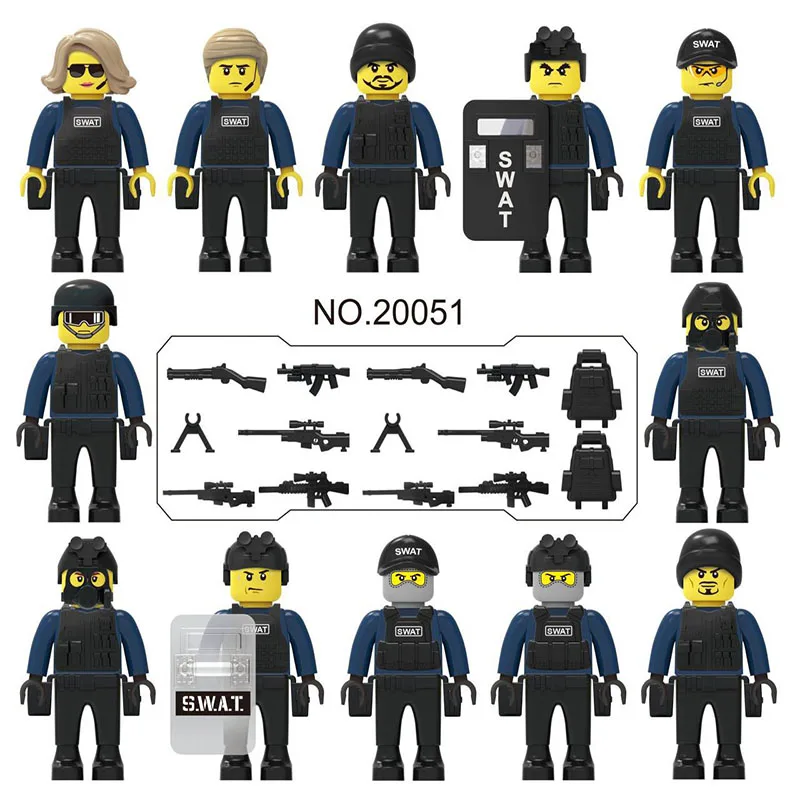 

12PCS Compatible LegoINGlys Military City Police Figures Weapons New structure Armed Swat Soldiers Bricks Toys Boys Gifts 20051