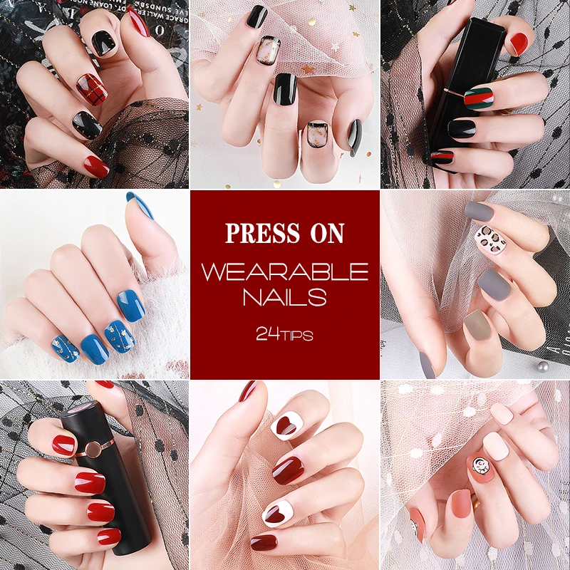 

24tips Detachable False Nail Artificial Tips for Decorated Design Press On Nail Art Fake Extension Tips with Glue Adhesive 2020