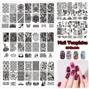 

Lace butterfly nail art transfer printing template 20 kinds of stainless steel nail stamping plates nail image stamping tools