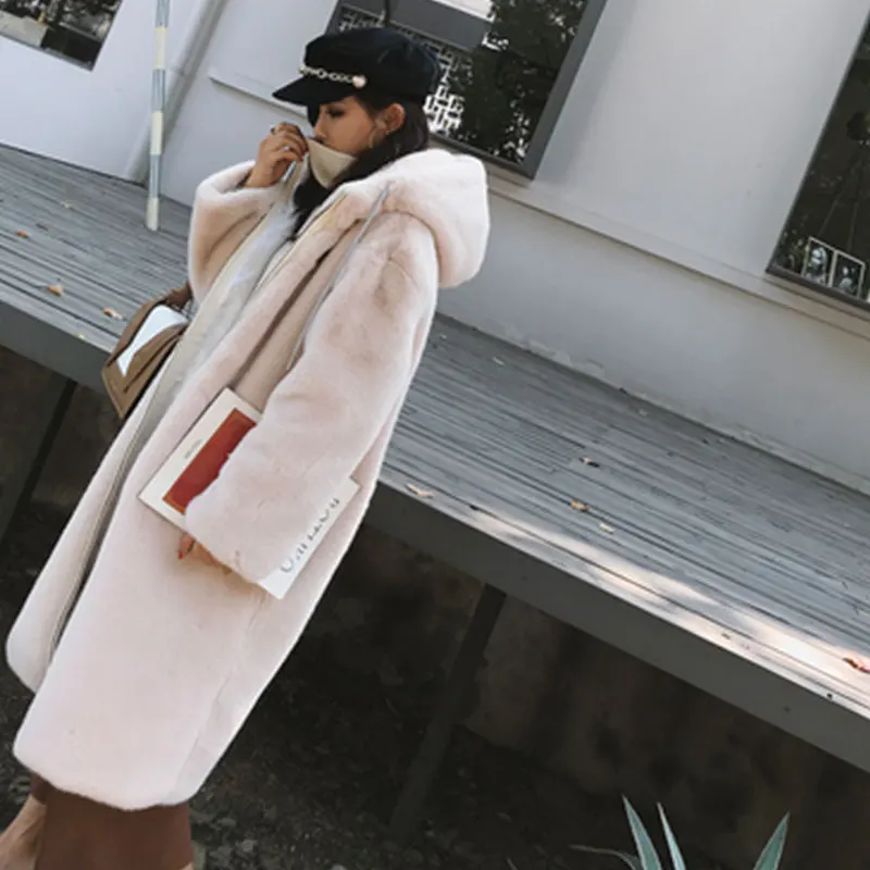 Oversized Winter Warm hooded Jacket women Thicken Long Coat Solid color Faux Fur Coat Women Casual Women Fur Faux Jacket Outwear