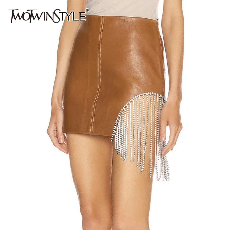 TWOTWINSTYLE асимметричные юбки с кисточками в стиле пэчворк для женщин, женская мини-юбка трапециевидной формы с высокой талией, осенняя модная одежда, Новинка