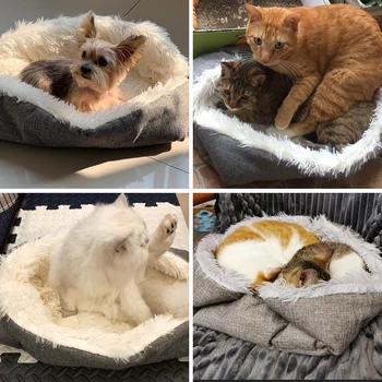 

Cat Bed House Soft Long Plush Round Plush Best Cat Bed Dual-Use Kennel Nest Winter Warm Sleeping Bed Puppy Mat