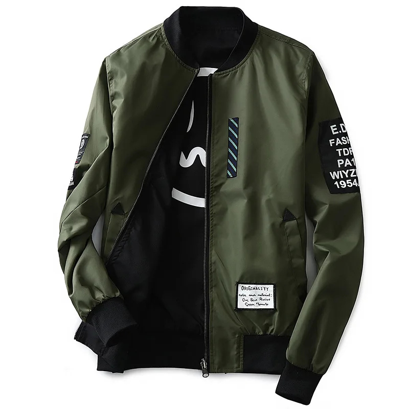 

Spring And Autumn Thin Men Baseball Collar Embroidery Lettered Double-Sided Coat Youth Air Force One Flight Suit Jacket Men's