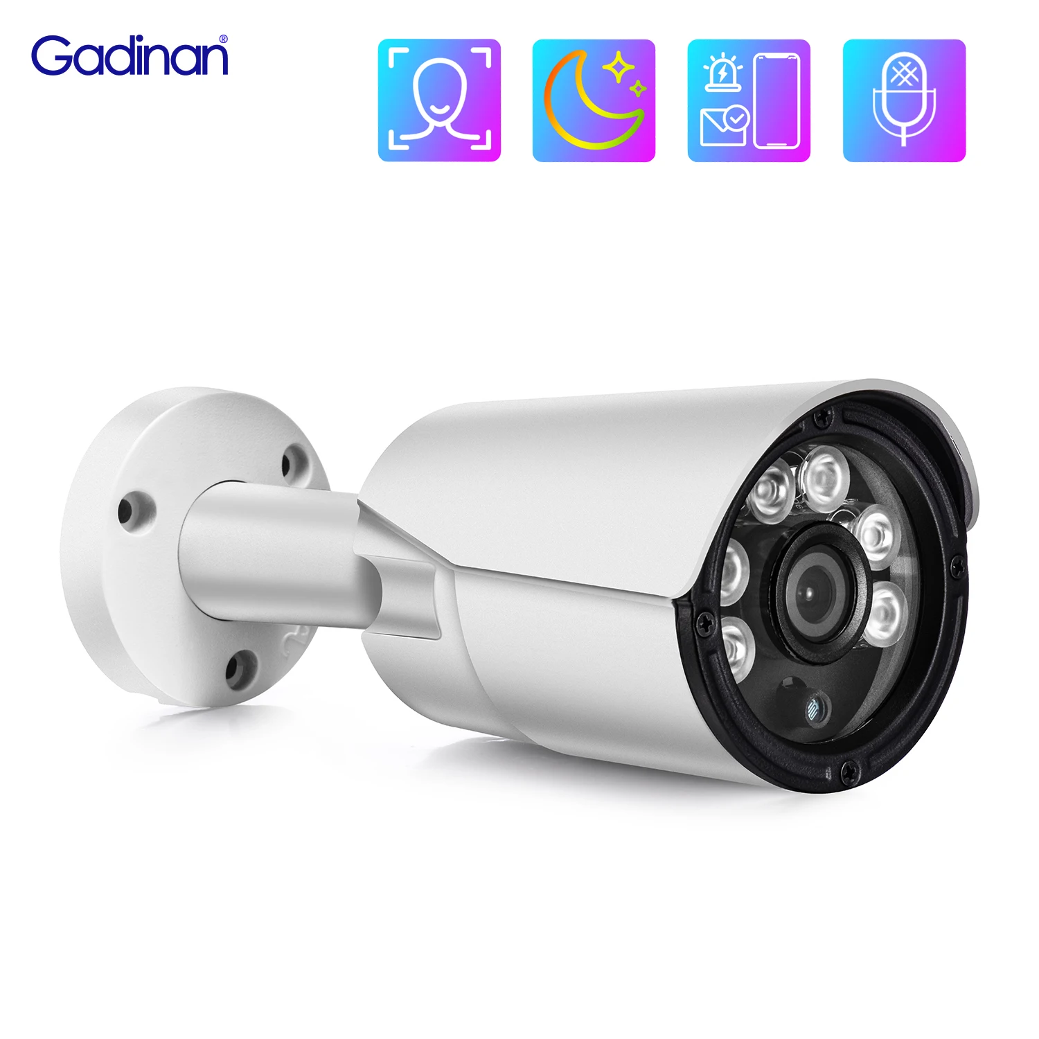 Gadinan 8MP POE IP Camera H.265+ Vidio Face Detection Color Night Vision Security Protection Dual Light Source Outdoor Webcam |