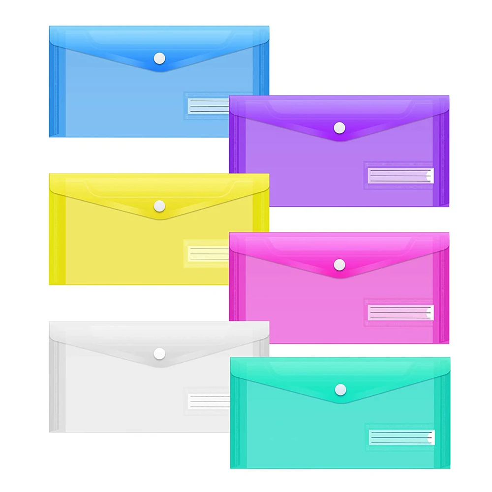 5 paquetes A6 sobres transparentes carpeta de archivos bolsa de billetes estuche de lápices con bolsillo de etiqueta, A6 sobre bolsa de archivo para la escuela Oficina uso doméstico