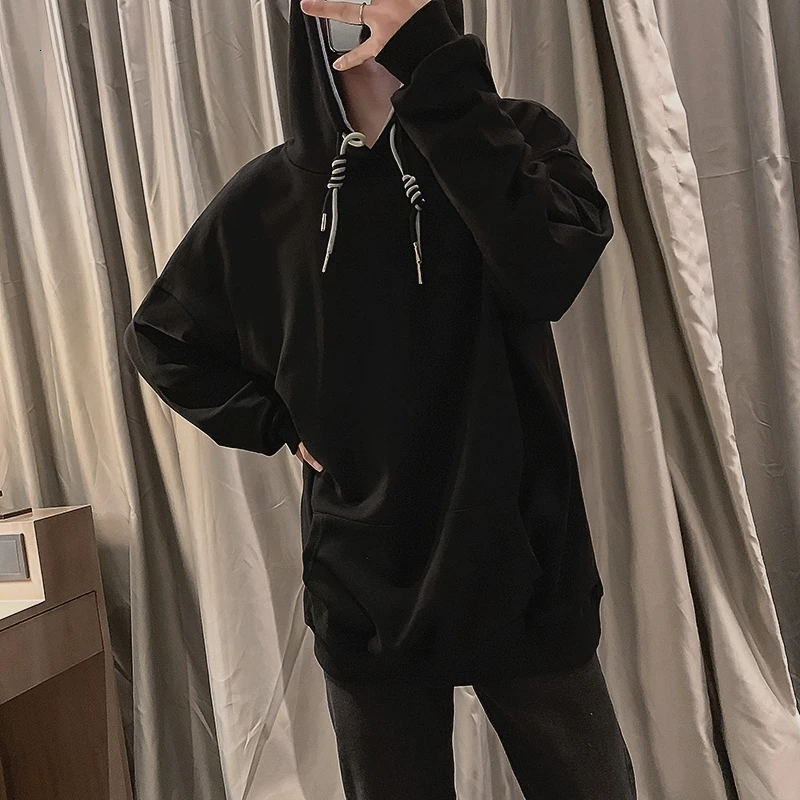 

Plus Velvet Hoodies Men's Fashion Solid Color Casual Hooded Sweatshirt Men Streetwear Loose Hip Hop Hoodie Mens Hoody S-XL