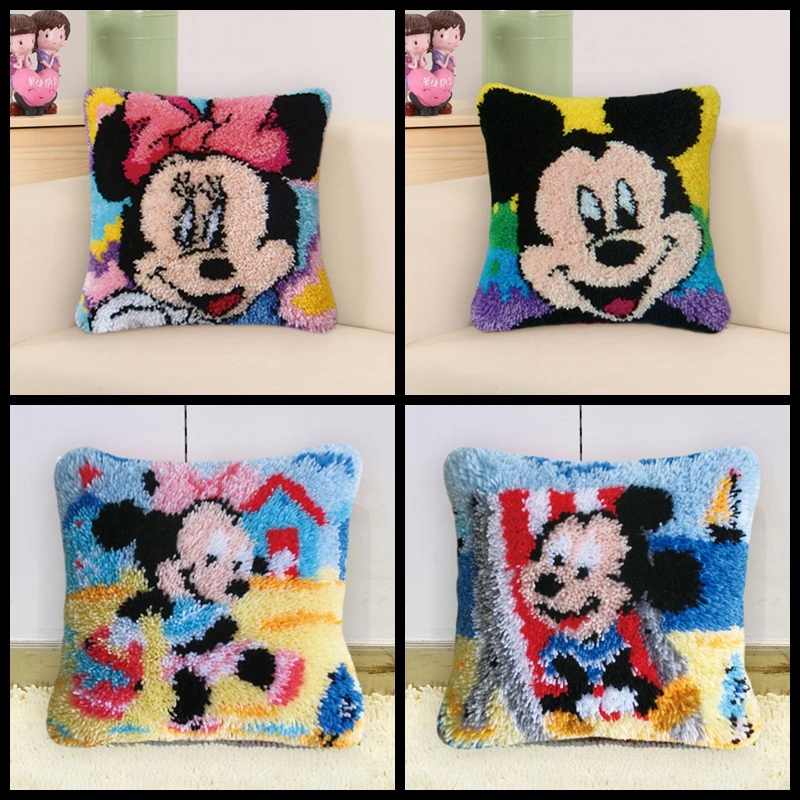 

Cushion Latch Hook Kit Pillow Mat DIY Crafts Mickey Mouse Pattern Cross Stitch Needlework set Crocheting Cushion Embroidery Kit