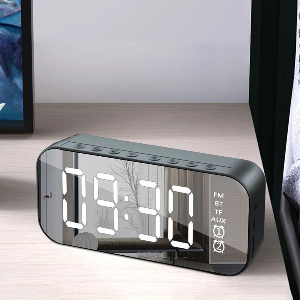 Generic Mirror Led Alarm Clock Bluetooth Speaker With Alarm Clock
