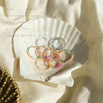 

2020 New Korea Chic Transparent Colorful Minimalist Acrylic Resin Thin Ring for Women Girls Jewelry Party Gifts