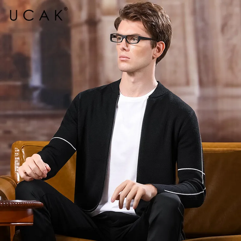 Reviews UCAK Brand Cardigan Men Sweaters 2020 New Spring Autumn Casual Fashion Trend Striped Zipper Streetwear Wool Sweatercoat U1045