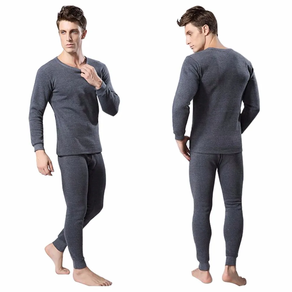 long johns 2021 Winter Thermal Underwear Men Long Thermal Suit Polyester Comfortable Warm Tops + Pants Piece Set Thermal Underwear silk long underwear