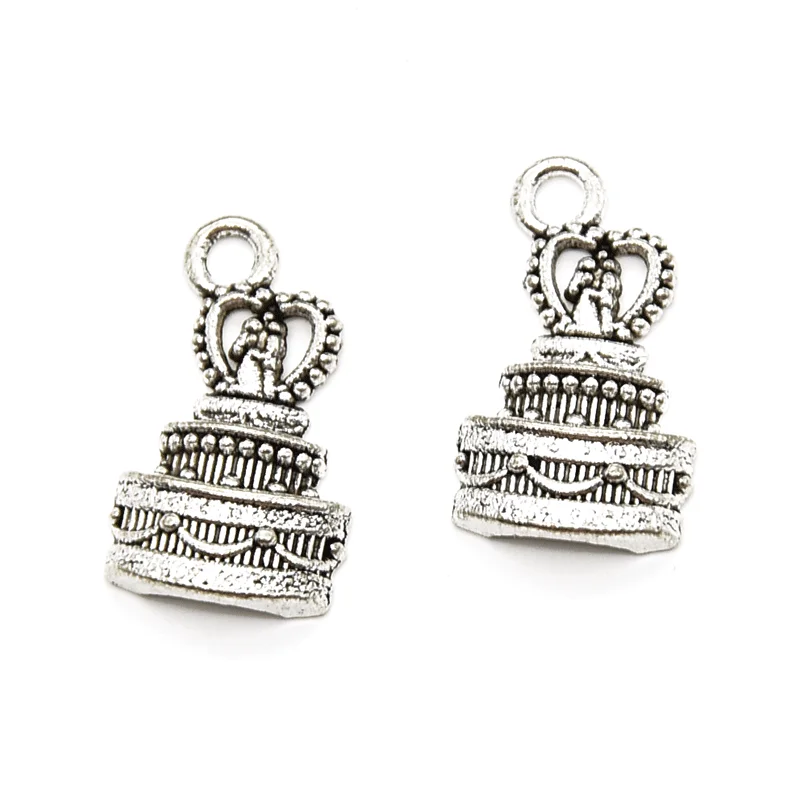 

15pcs Wholesale Antique Silver Wedding Cake Charms Zinc Alloy Metal Pendants For DIY Handmade Jewelry Accessories Making 22*13mm