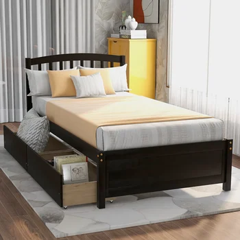 

Twin Platform Storage Bed Wood Bed Frame With Two Drawers And Headboard
