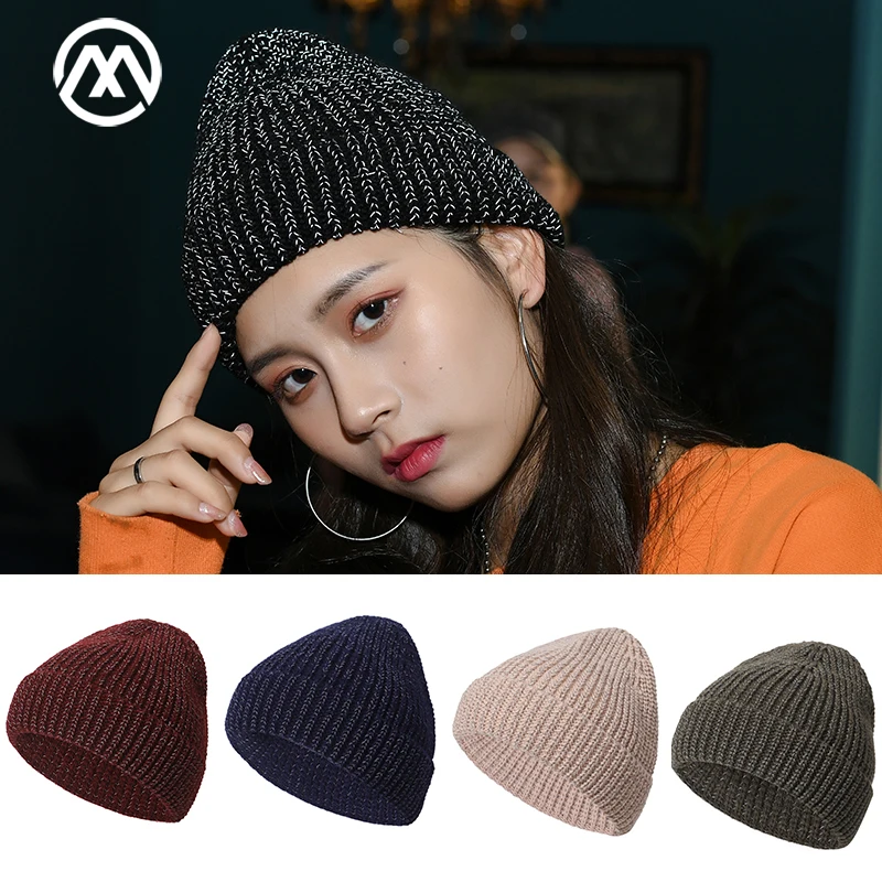 

Women's Winter Hat Bright Silk Knitted Hats Women's Warm Beanie High-quality Cotton Innocent Caps Casual Skullcap Hedging Cap