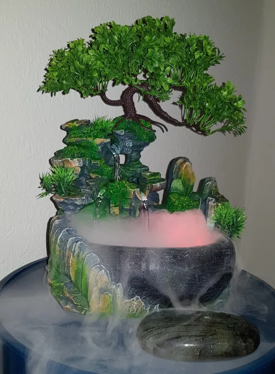 

Indoor Simulation Resin Rockery Waterfall Statue Waterfall Desktop Fountain Geomantic Meditation Feng Shui Home Humidifier Decor