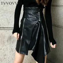 TVVOVVIN, Необычные черные юбки из искусственной кожи, Женская Асимметричная юбка с высокой талией, корейская мода, осень L284