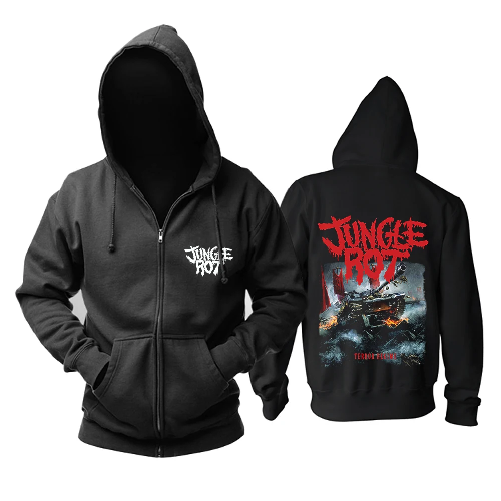 

6 designs Zipper Sweatshirt rocker Jungle Rot Rock black Nice Soft Warm hoodies punk heavy death metal sudadera fleece
