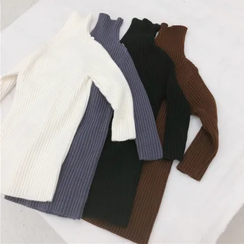 

2019 New Kid Sweater Dress Princess Girls Dress Autumn Winter Children Dress Turtleneck Toddler Girls Knitted Dress BC442