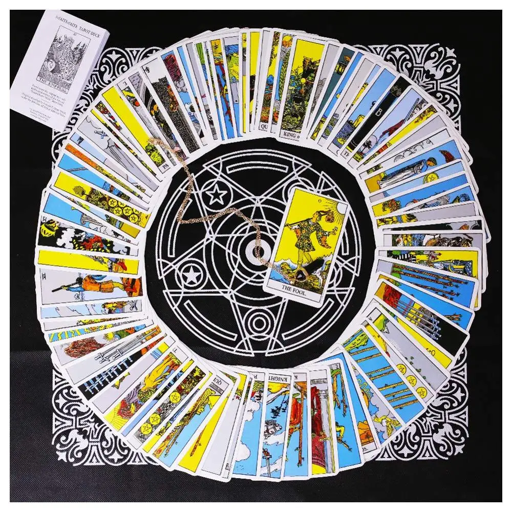 

3 in 1 Tarot Card Deck Tarocchi Tarotology Universal Waite Tarot Divination A Divining Tablecloth with A Spirit Pendulum 3PCS