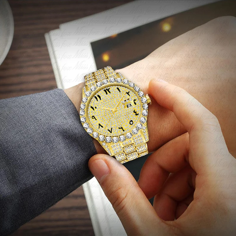 MissFox дропшиппинг арабские цифры алмазные часы мужские розовое золото Роскошные брендовые часы 3Atm Япония Movt FF уникальные мужские наручные часы