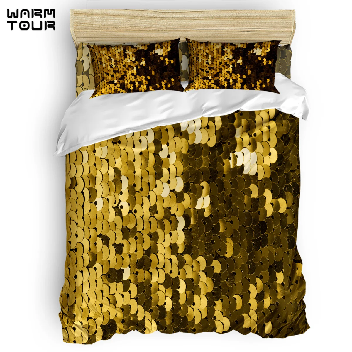 

WARMTOUR Duvet Cover Golden Sequins Dancing Party Duvet Cover Set 4 Piece Bedding Set For Beds