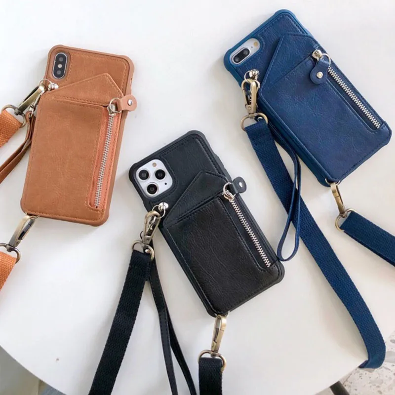 Luxury Leather Wallet Strap Cord Crossbody Case for iPhone 7 8 plus SE X XR XS 12 11 PRO MAX Shoulder Lanyard Card Holder Cover Luxury Leather Wallet Strap Cord Crossbody Case for iPhone 7 8 plus SE X XR XS 12 11 PRO MAX Shoulder Lanyard Card Holder Cover