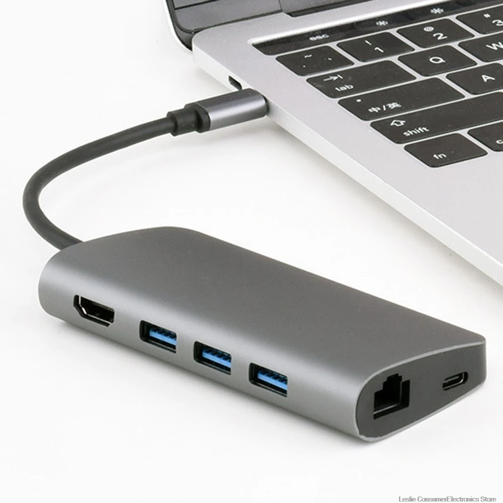 Док-станция с usb-gортом все-в-одном USB-C к HDMI кардридер RJ45 PD адаптер для MacBook samsung Galaxy S9/S8/S8+ концентратор type C