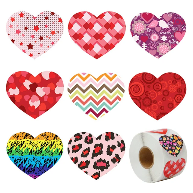 Valentine Glitter Red Heart Stickers - Heart Decorative Labels 500 per  Roll, Love Decor for Wedding 