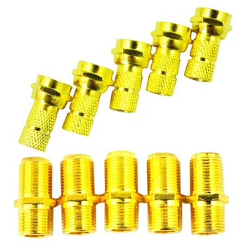 

5 Pcs F-Type Female To Female Coaxial Barrel Coupler Adapter Connector with 5 Pcs F-Type Twist-On Coaxial Cable RF Connector Plu