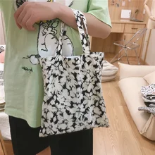 Medium Tote Bag Simple Literature And Art Black And White Bubble Floral Small Cloth Bag Cotton Bag Handle Small Size 28x25cm