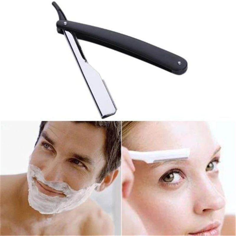 Afeitadora profesional Manual con borde recto, afeitadora de barbero fuerte de acero inoxidable, afeitado plegable, portacuchillas para Barba (sin hoja), 1 unidad