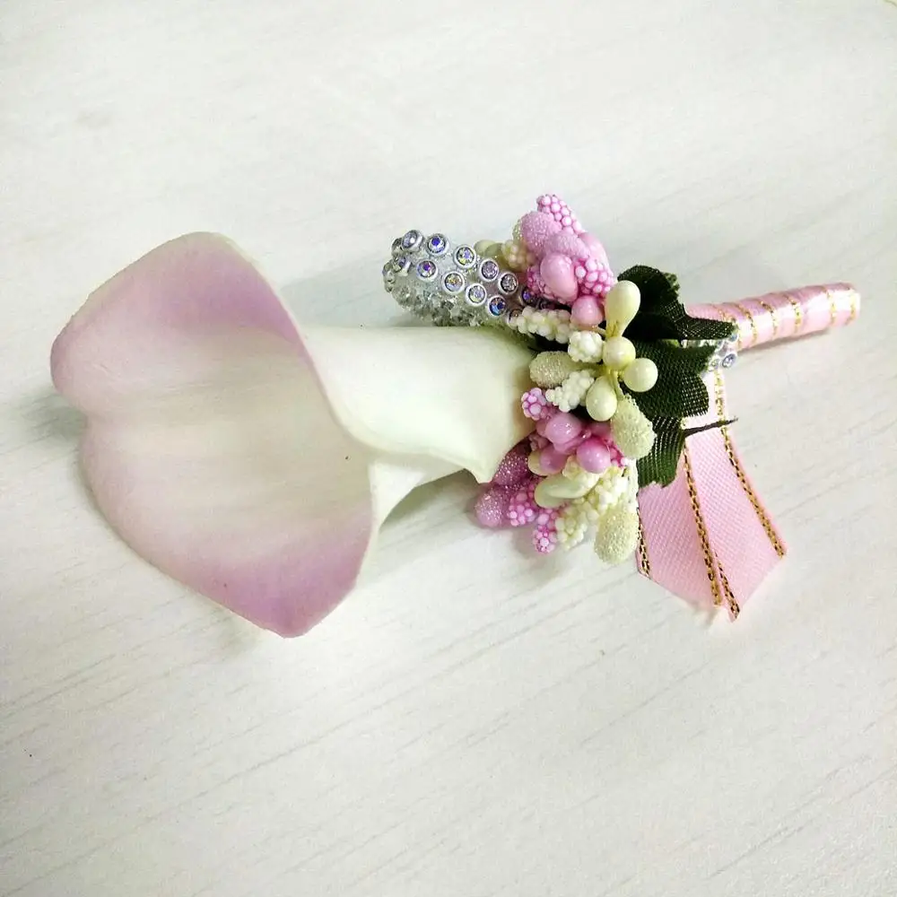 Light-purple Йо Чо булавка для бутоньерки цветы Калла Лилия Свадебные корсажи и бутоньерки Жених цветок свадебные Пуговицы Свадебные аксессуары - Цвет: Light-purple