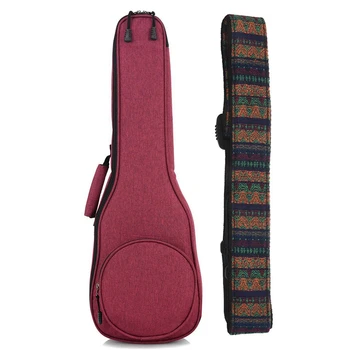 

1 Pcs 23 Inch Cotton Ukulele Bag String Guitar Backpack Red & 1 Pcs 75-130Cm Ukulele Guitar Strap Cotton Belt Buckle